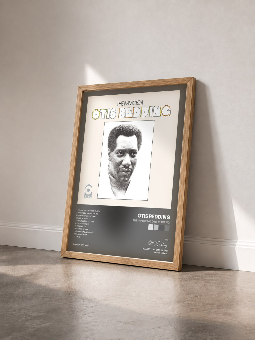 #bois Tableau de l'album The Immortal Otis Redding de Otis Redding vu de trois quarts, cadre en bois brut