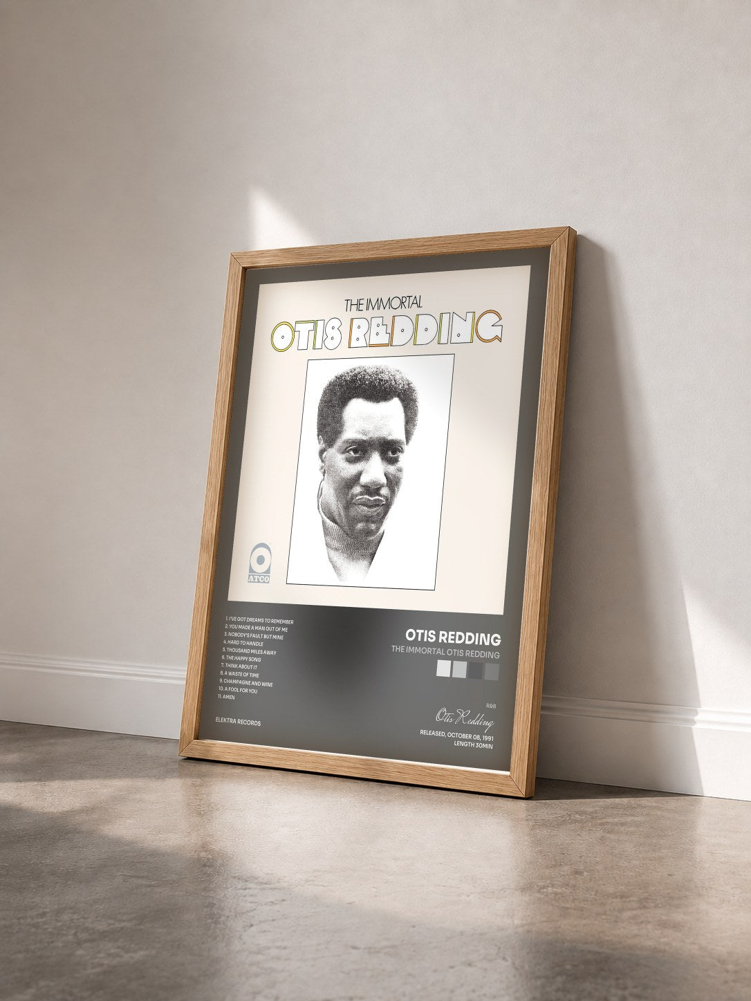 #bois Tableau de l'album The Immortal Otis Redding de Otis Redding vu de trois quarts, cadre en bois brut