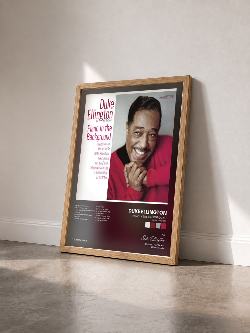 #bois Tableau de l'album Piano In The Background (Expanded Edition) de Duke Ellington vu de trois quarts, cadre en bois brut