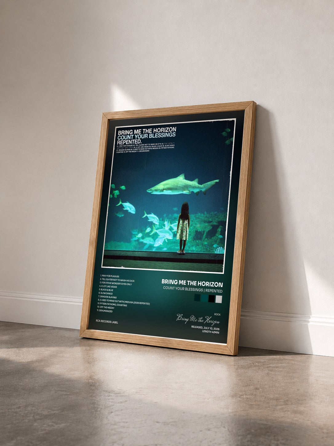 #bois Tableau de l'album Count Your Blessings | Repented de Bring Me the Horizon vu de trois quarts, cadre en bois brut