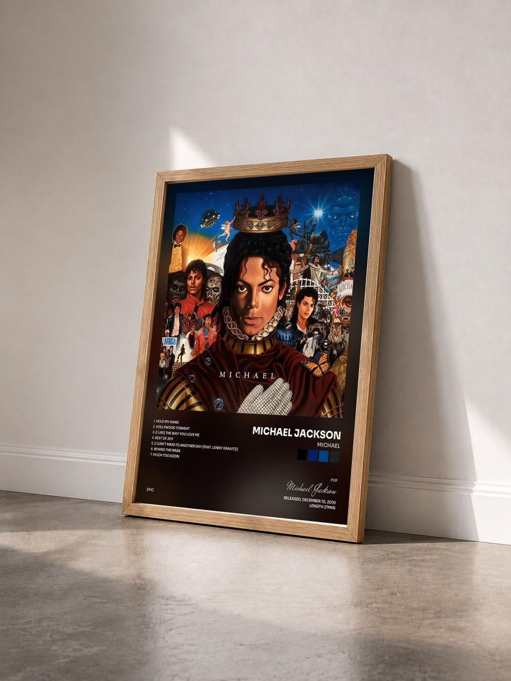 #bois Tableau de l'album Michael de Michael Jackson vu de trois quarts, cadre en bois brut
