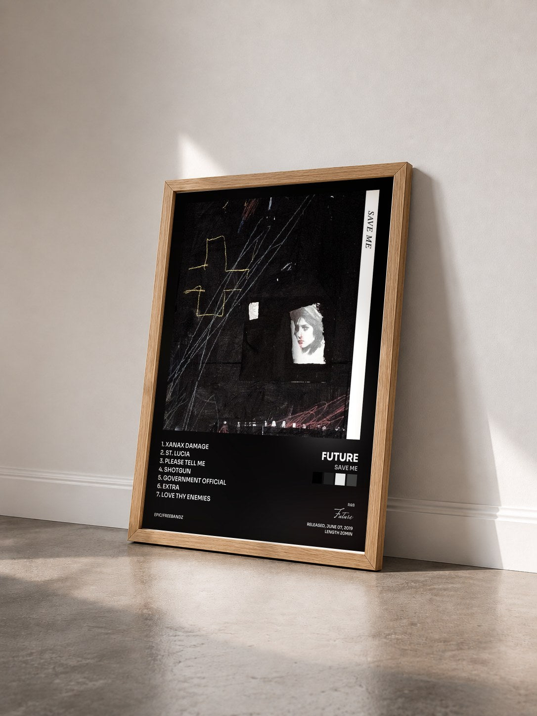 #bois Tableau de l'album SAVE ME de Future vu de trois quarts, cadre en bois brut