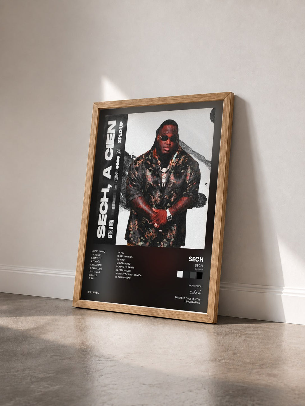 #bois Tableau de l'album Sech (Sped Up) de Sech vu de trois quarts, cadre en bois brut