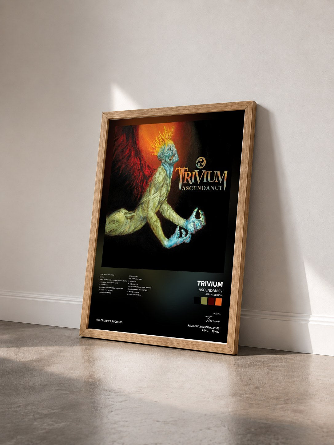 #bois Tableau de l'album Ascendancy (Special Edition) de Trivium vu de trois quarts, cadre en bois brut