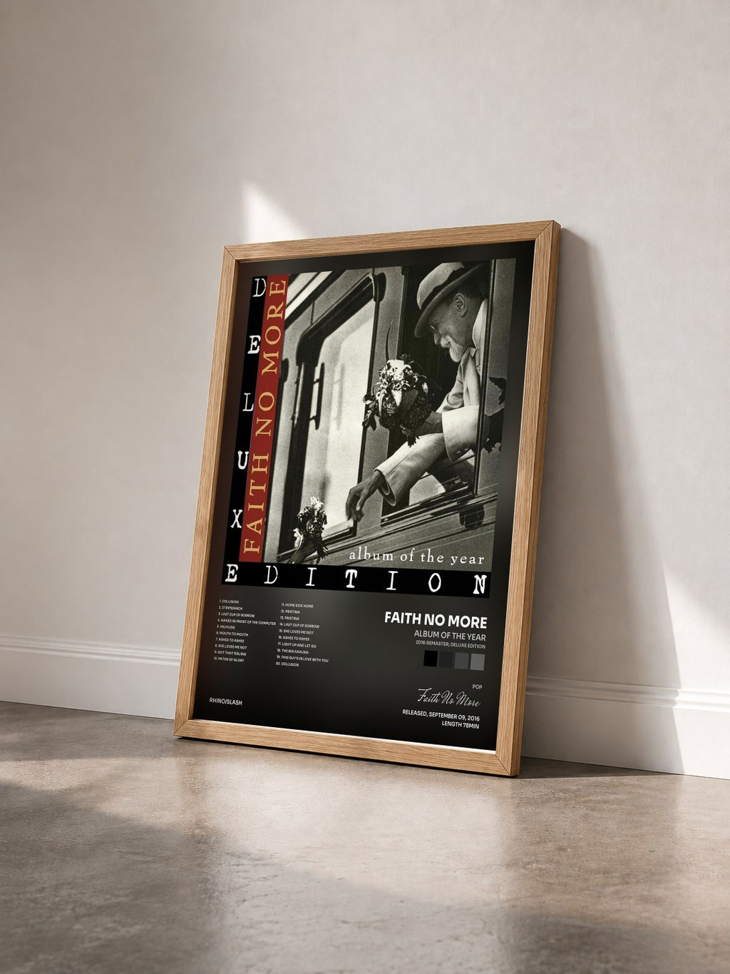 #bois Tableau de l'album Album of the Year (2016 Remaster; Deluxe Edition) de Faith No More vu de trois quarts, cadre en bois brut