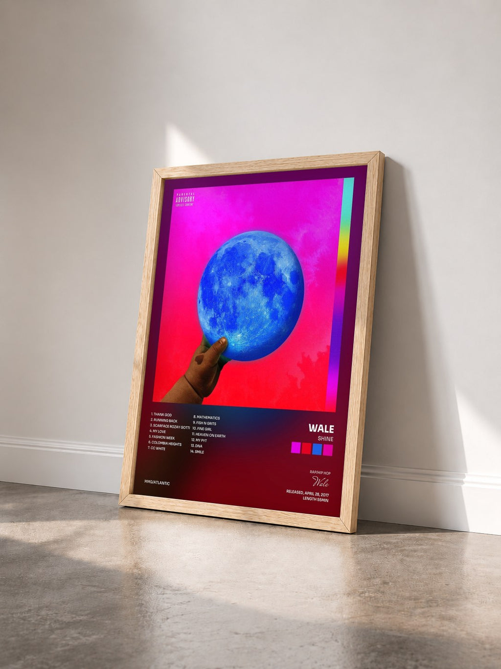 #bois Tableau de l'album Shine de Wale vu de trois quarts, cadre en bois brut