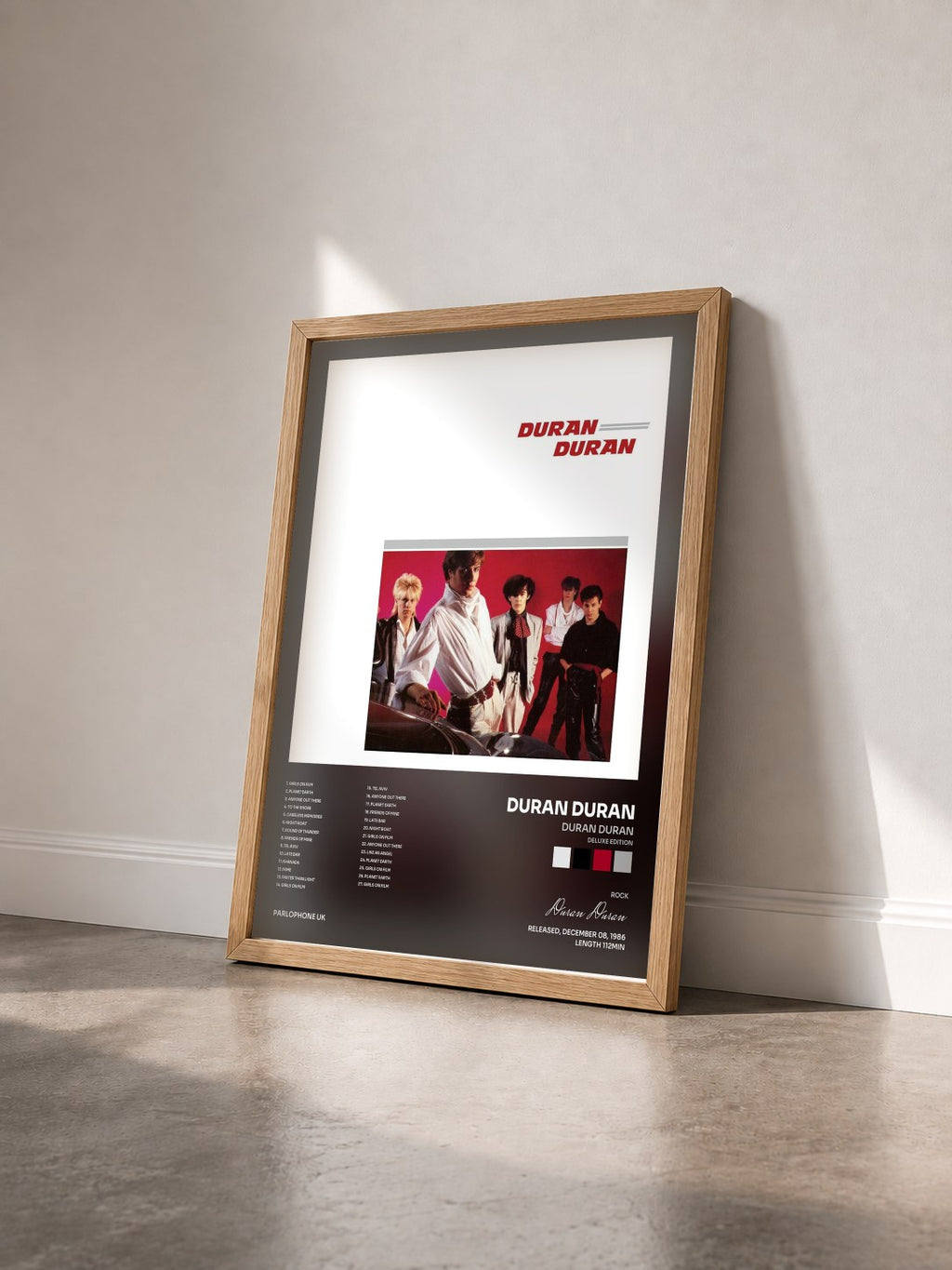 #bois Tableau de l'album Duran Duran (Deluxe Edition) de Duran Duran vu de trois quarts, cadre en bois brut
