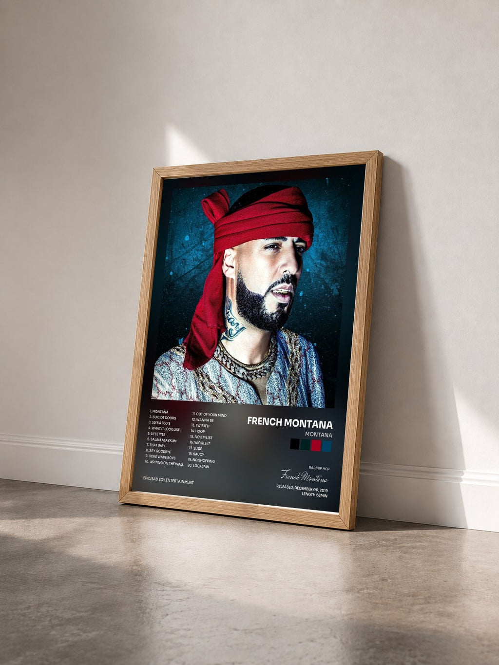 #bois Tableau de l'album MONTANA de French Montana vu de trois quarts, cadre en bois brut