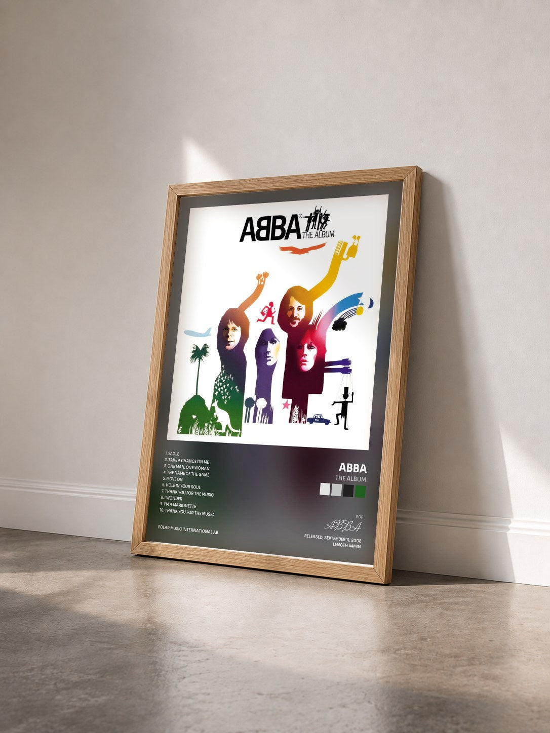 #bois Tableau de l'album The Album de ABBA vu de trois quarts, cadre en bois brut