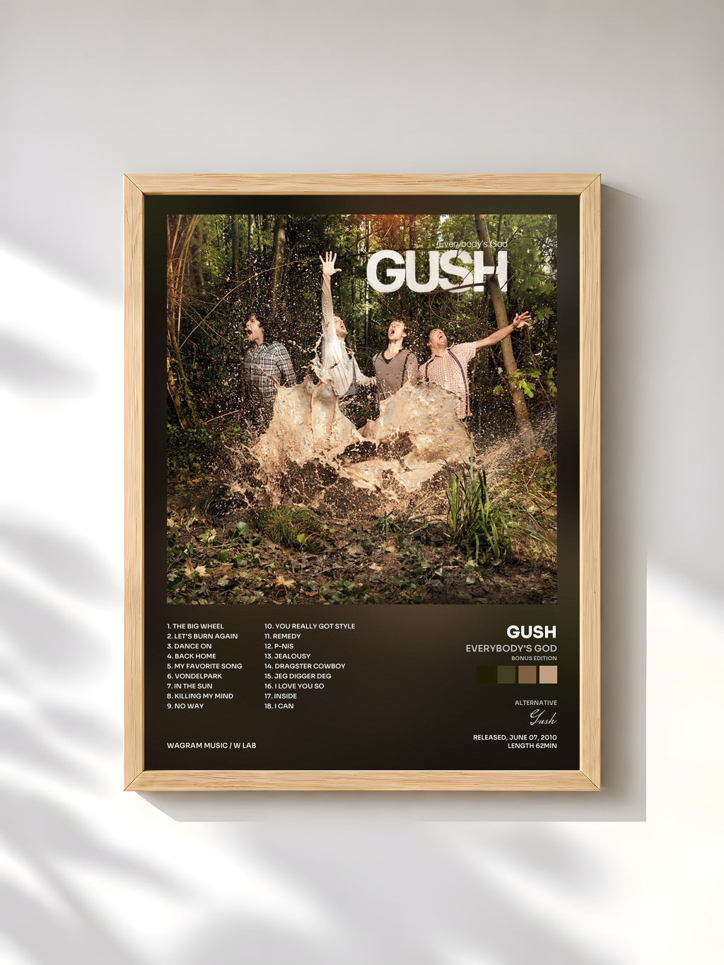 #bois Tableau de l'album Everybody's God (Bonus Edition) de Gush, cadre en bois brut, imprimé et encadré en France