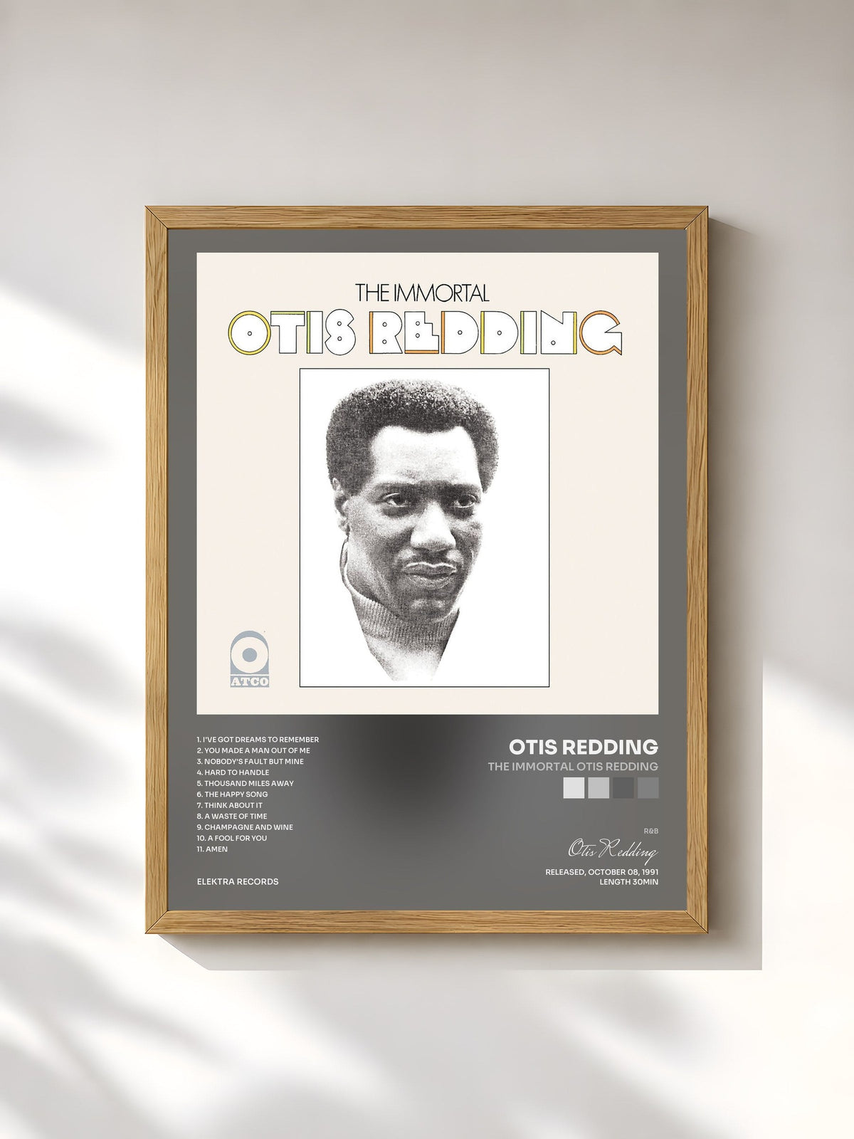 #bois Tableau de l'album The Immortal Otis Redding de Otis Redding, cadre en bois brut, imprimé et encadré en France