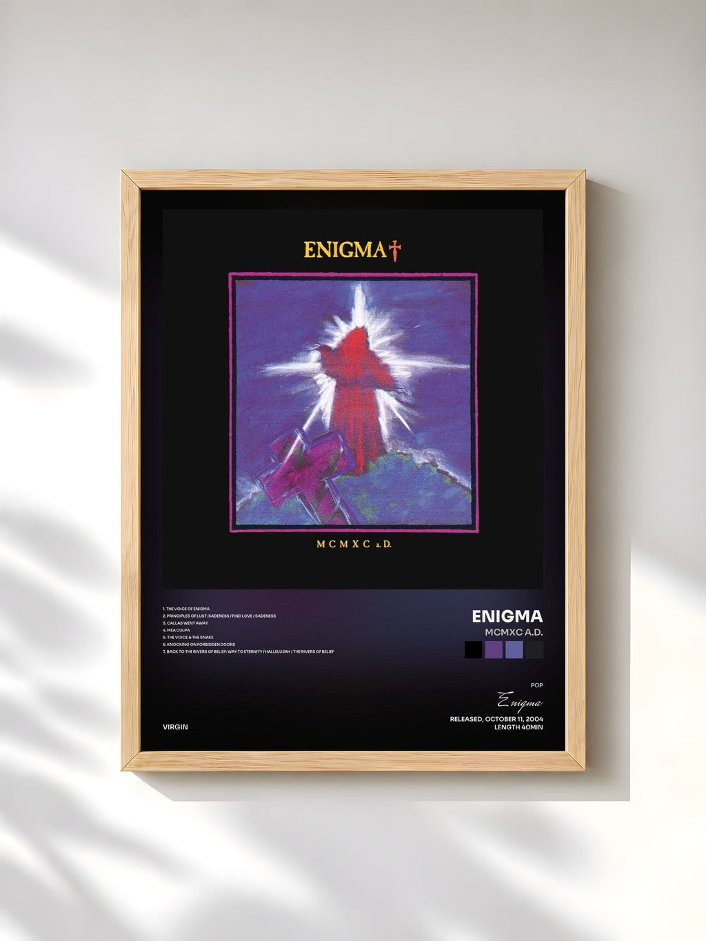 #bois Tableau de l'album MCMXC a.D. de Enigma, cadre en bois brut, imprimé et encadré en France