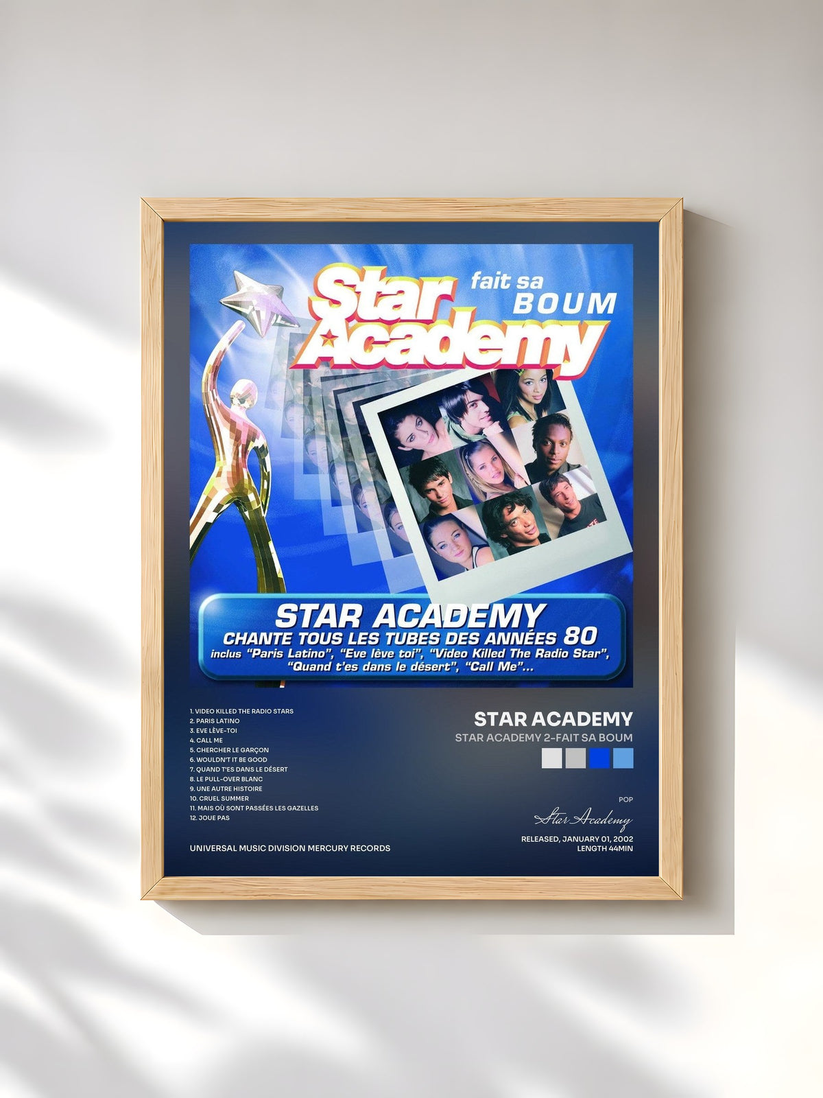 #bois Tableau de l'album Star Academy 2-Fait Sa Boum de Star Academy, cadre en bois brut, imprimé et encadré en France