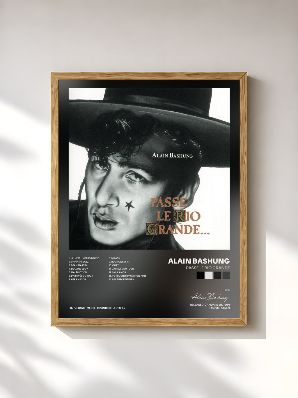 #bois Tableau de l'album Passe Le Rio Grande de Alain Bashung, cadre en bois brut, imprimé et encadré en France
