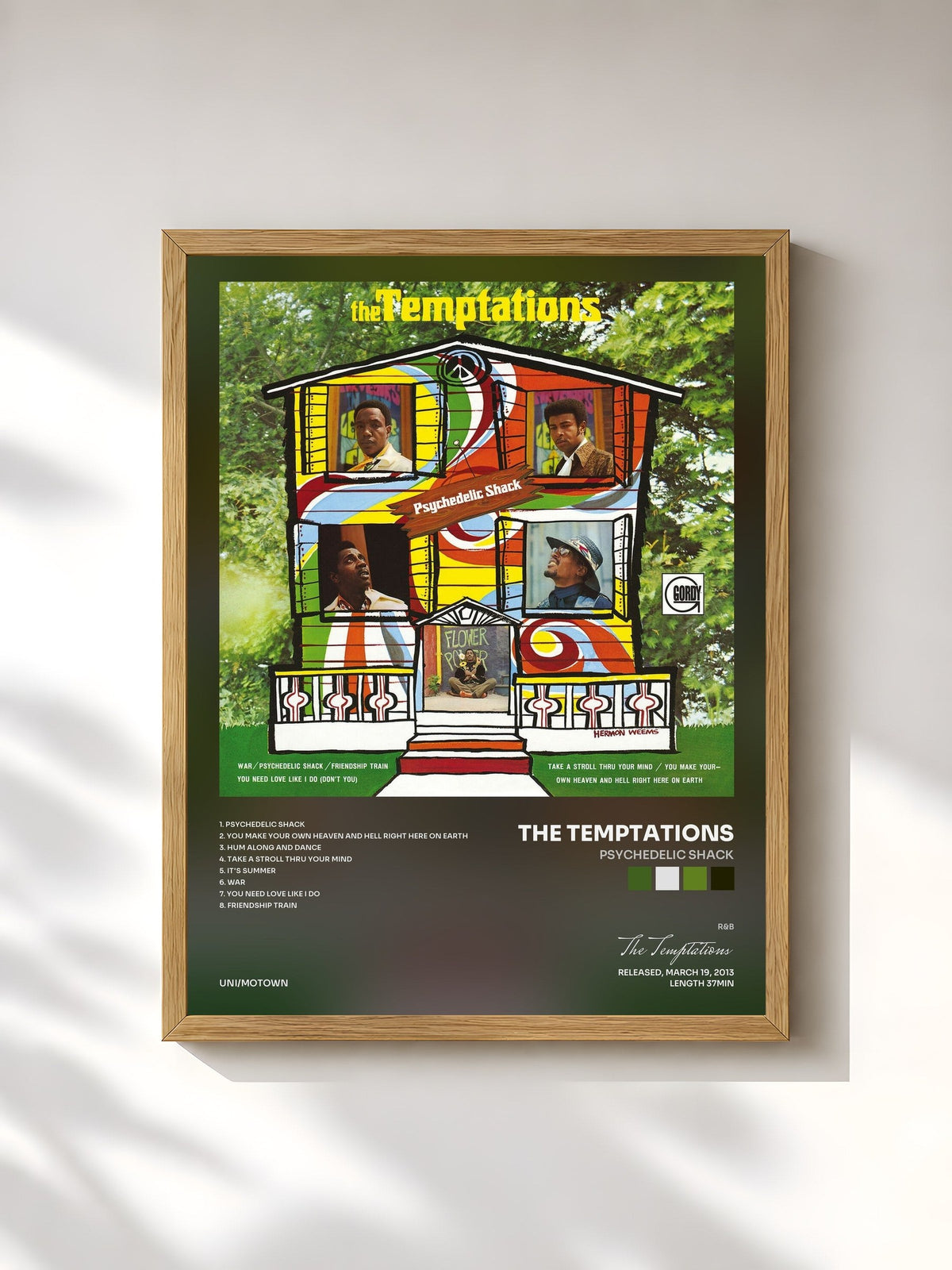 #bois Tableau de l'album Psychedelic Shack de The Temptations, cadre en bois brut, imprimé et encadré en France
