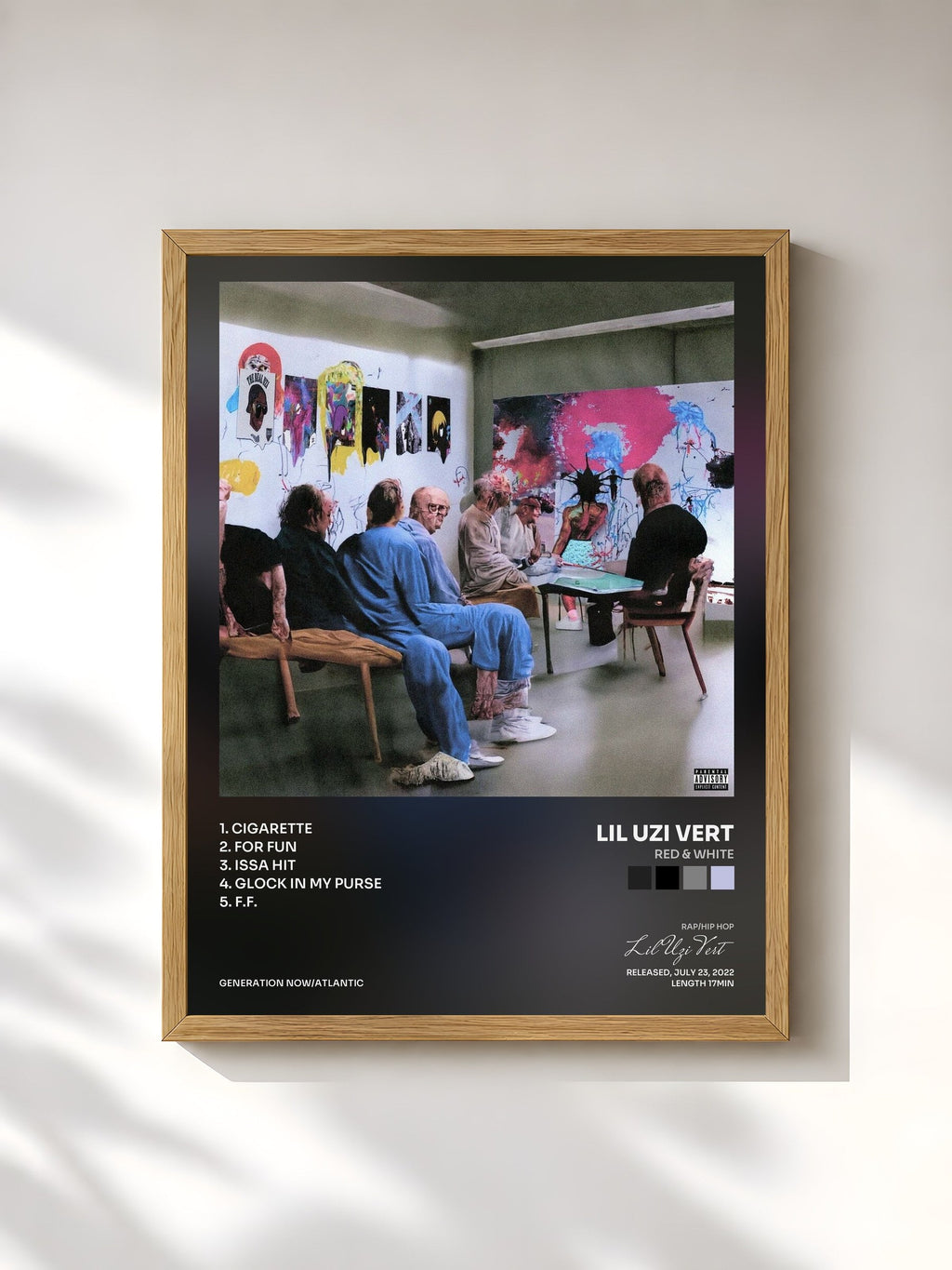 #bois Tableau de l'album RED & WHITE de Lil Uzi Vert, cadre en bois brut, imprimé et encadré en France