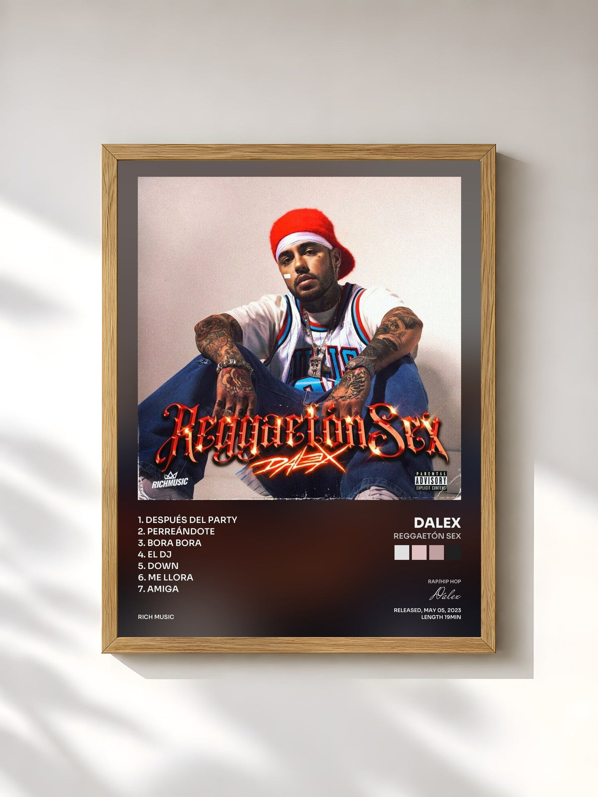 #bois Tableau de l'album Reggaetón Sex de Dalex, cadre en bois brut, imprimé et encadré en France