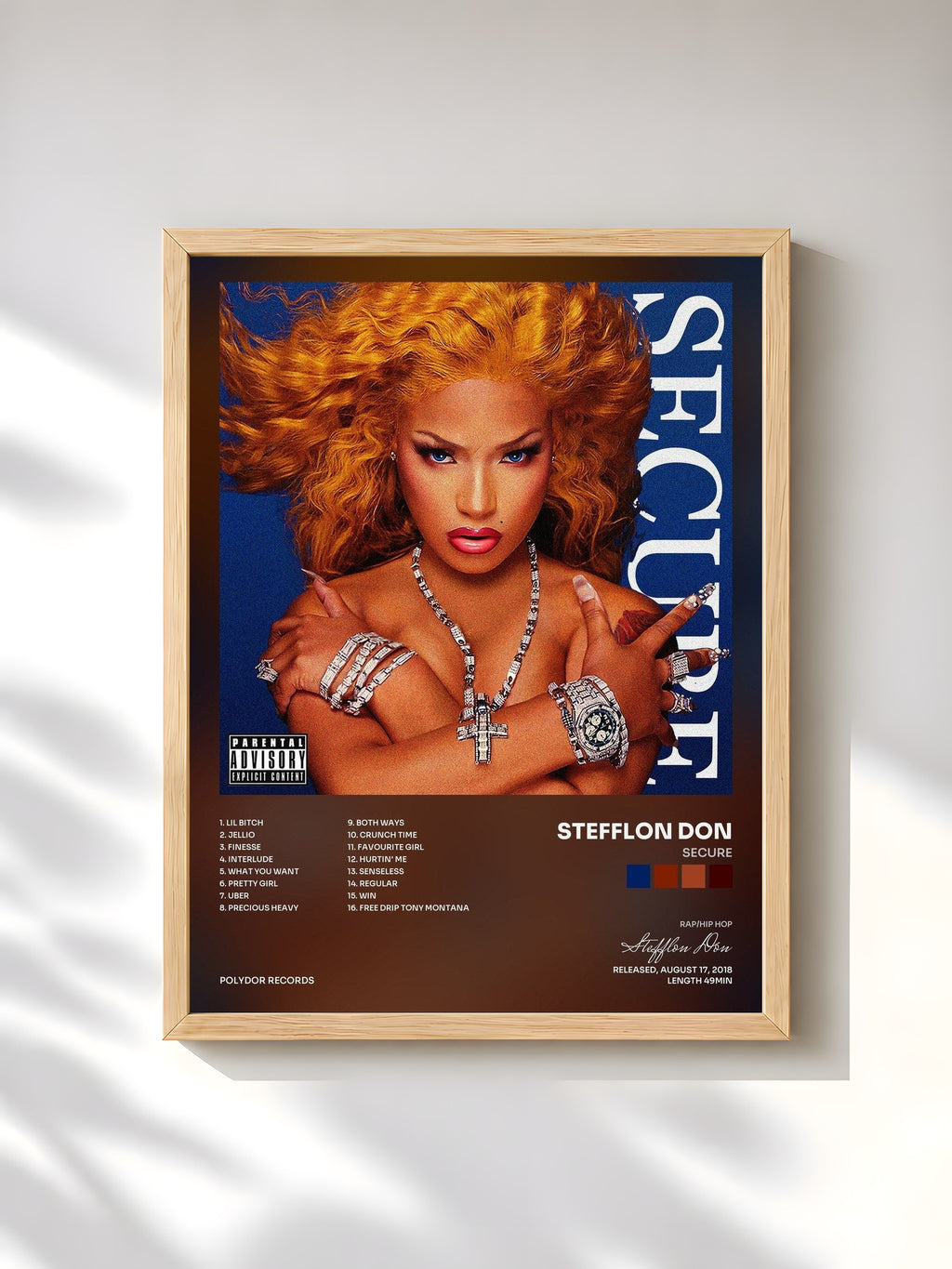 #bois Tableau de l'album SECURE de Stefflon Don, cadre en bois brut, imprimé et encadré en France