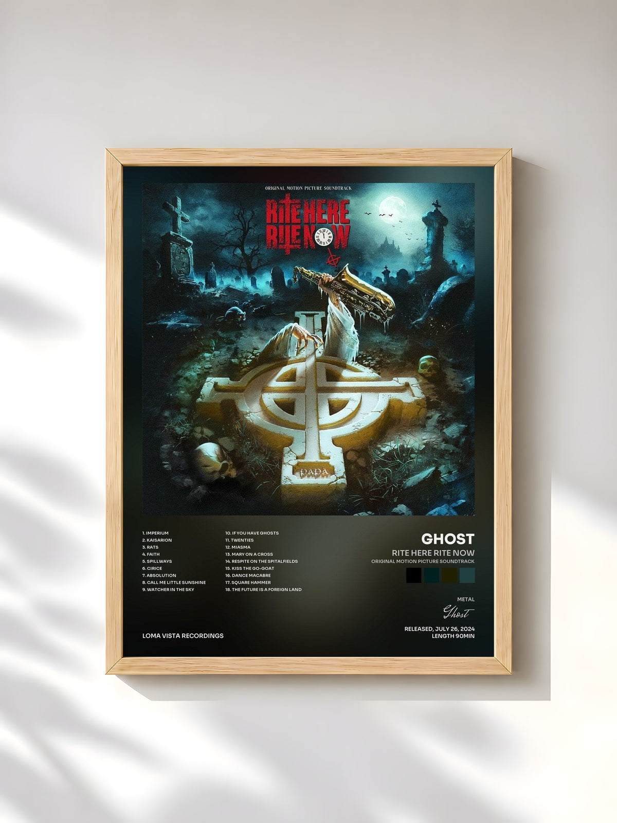 #bois Tableau de l'album Rite Here Rite Now (Original Motion Picture Soundtrack) de Ghost, cadre en bois brut, imprimé et encadré en France