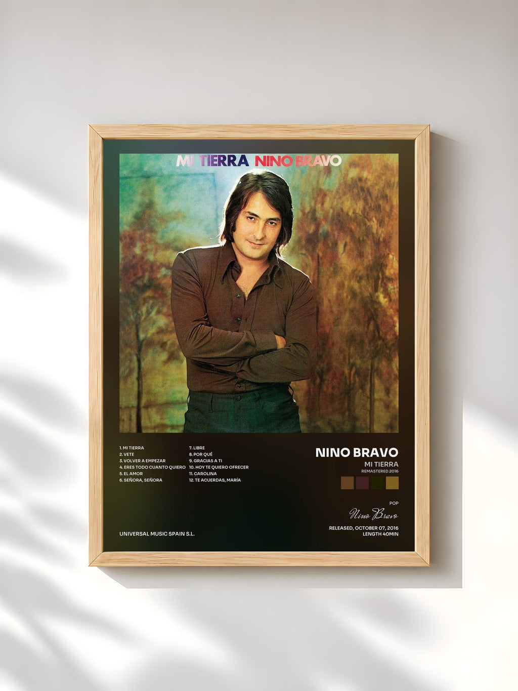 #bois Tableau de l'album Mi Tierra (Remastered 2016) de Nino Bravo, cadre en bois brut, imprimé et encadré en France