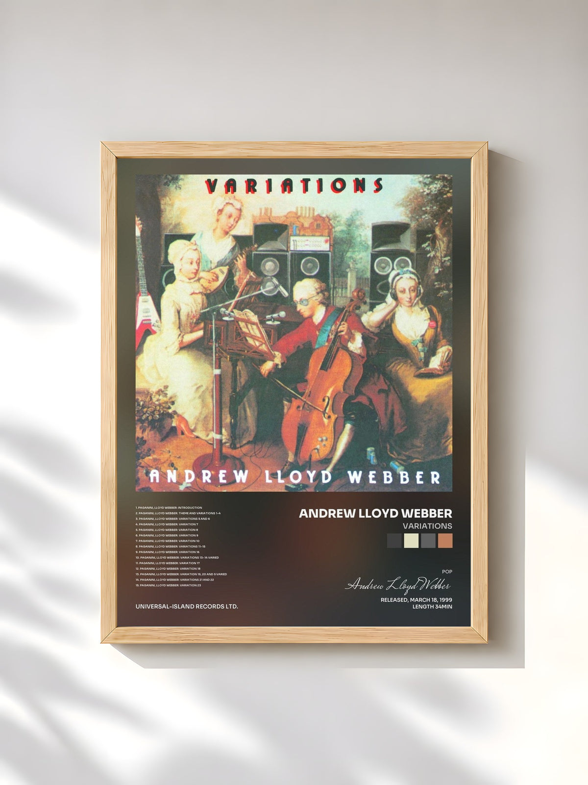 #bois Tableau de l'album Variations de Andrew Lloyd Webber, cadre en bois brut, imprimé et encadré en France