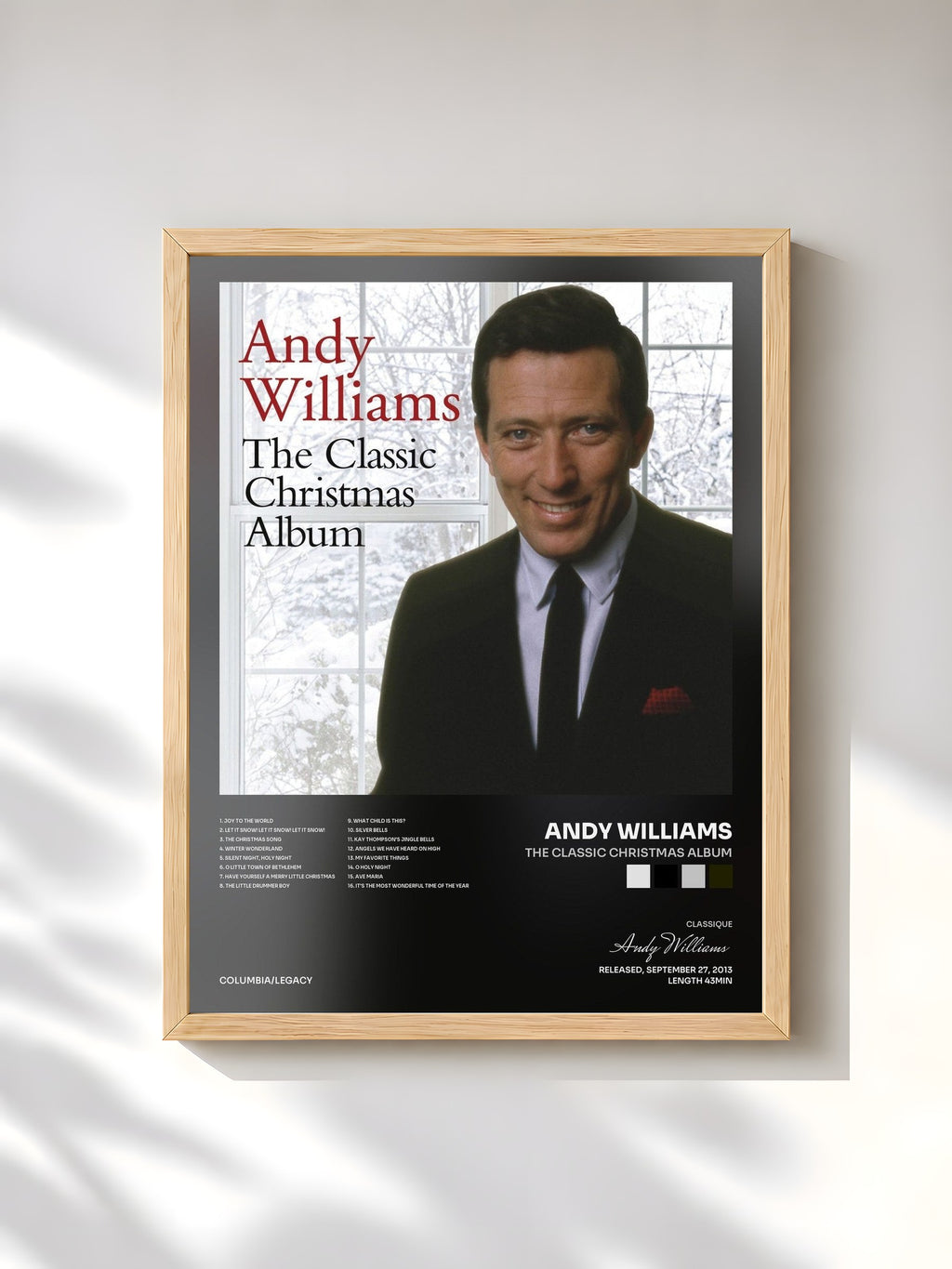 #bois Tableau de l'album The Classic Christmas Album de Andy Williams, cadre en bois brut, imprimé et encadré en France