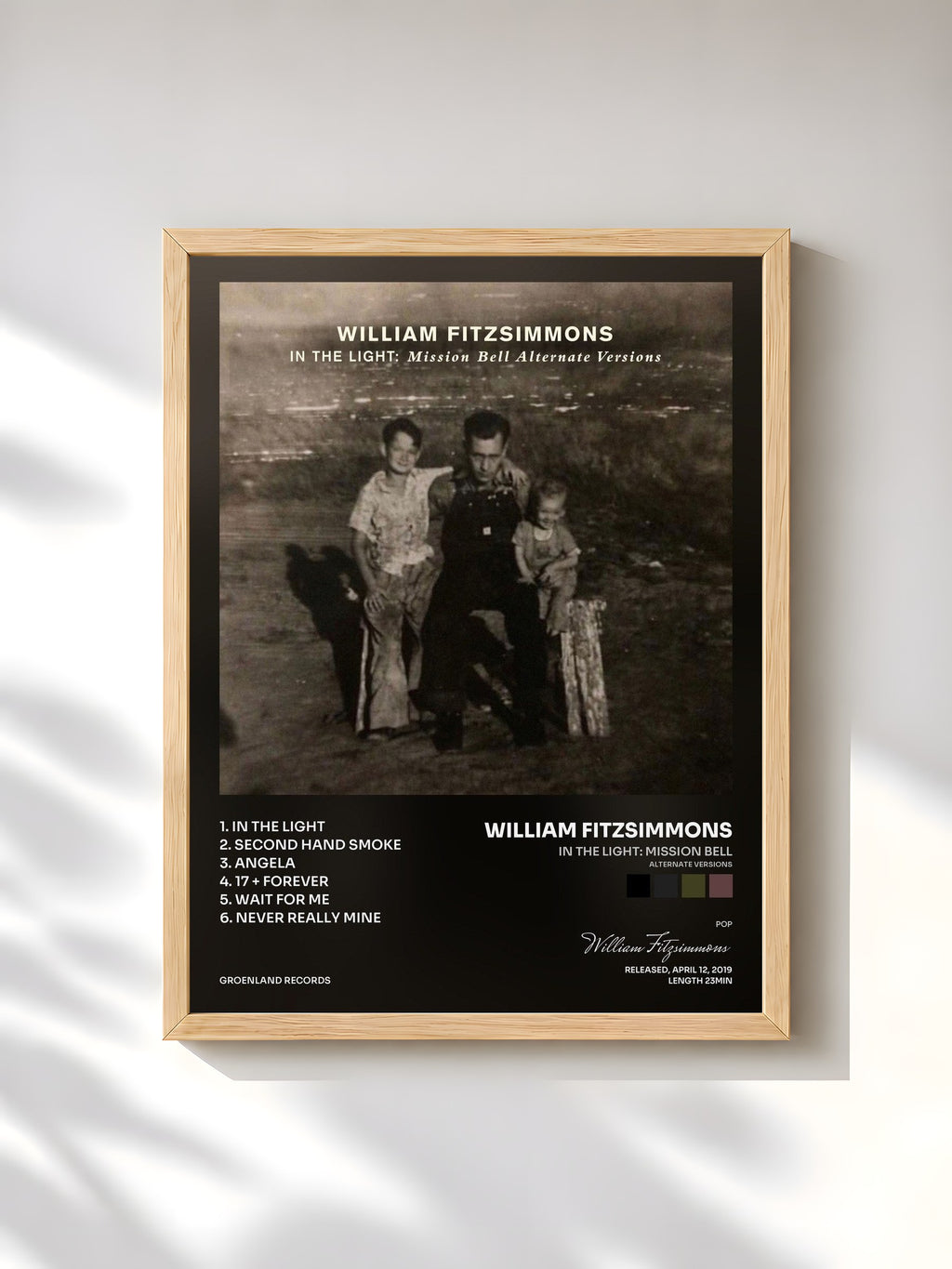 #bois Tableau de l'album In the Light: Mission Bell (Alternate Versions) de William Fitzsimmons, cadre en bois brut, imprimé et encadré en France
