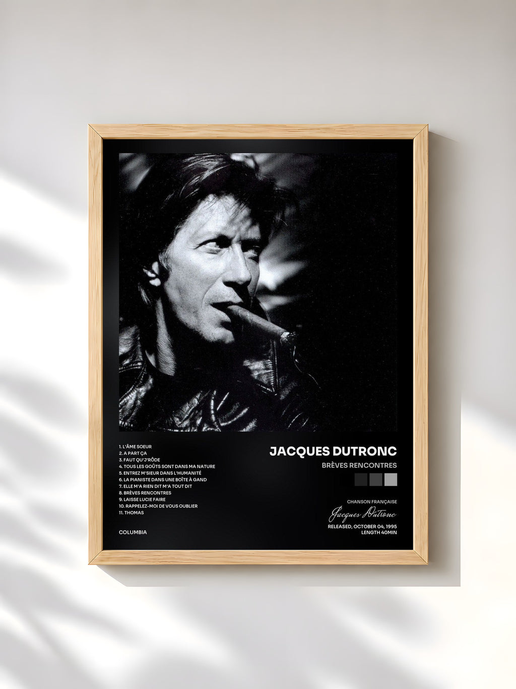 #bois Tableau de l'album Brèves rencontres de Jacques Dutronc, cadre en bois brut, imprimé et encadré en France
