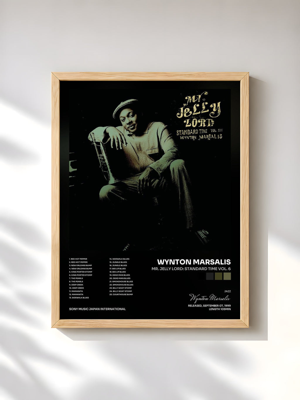 #bois Tableau de l'album Mr. Jelly Lord: Standard Time Vol. 6 de Wynton Marsalis, cadre en bois brut, imprimé et encadré en France