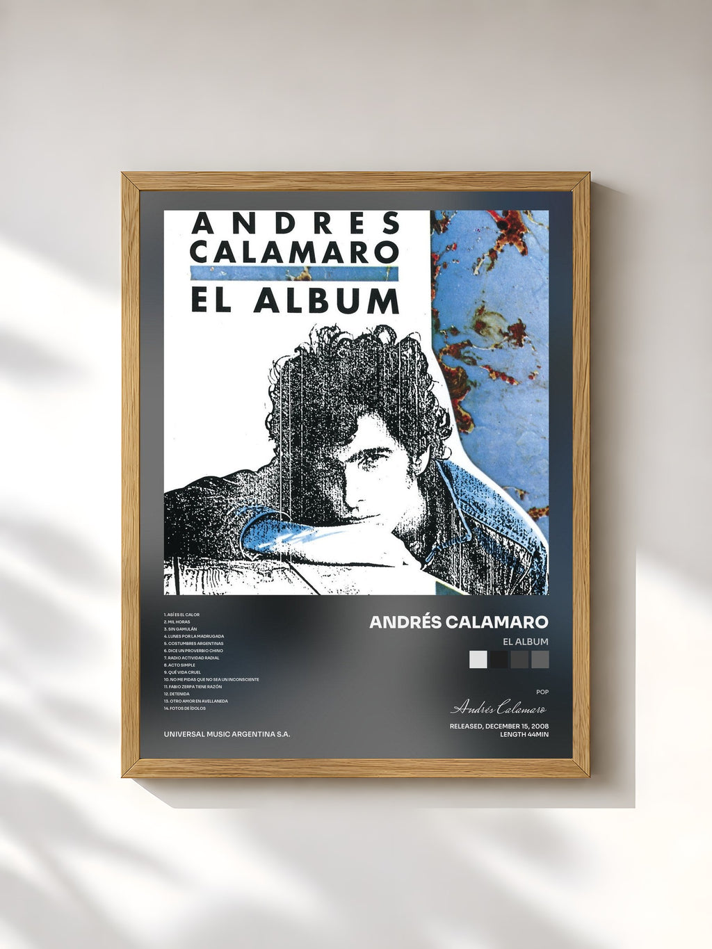 #bois Tableau de l'album El Album de Andrés Calamaro, cadre en bois brut, imprimé et encadré en France
