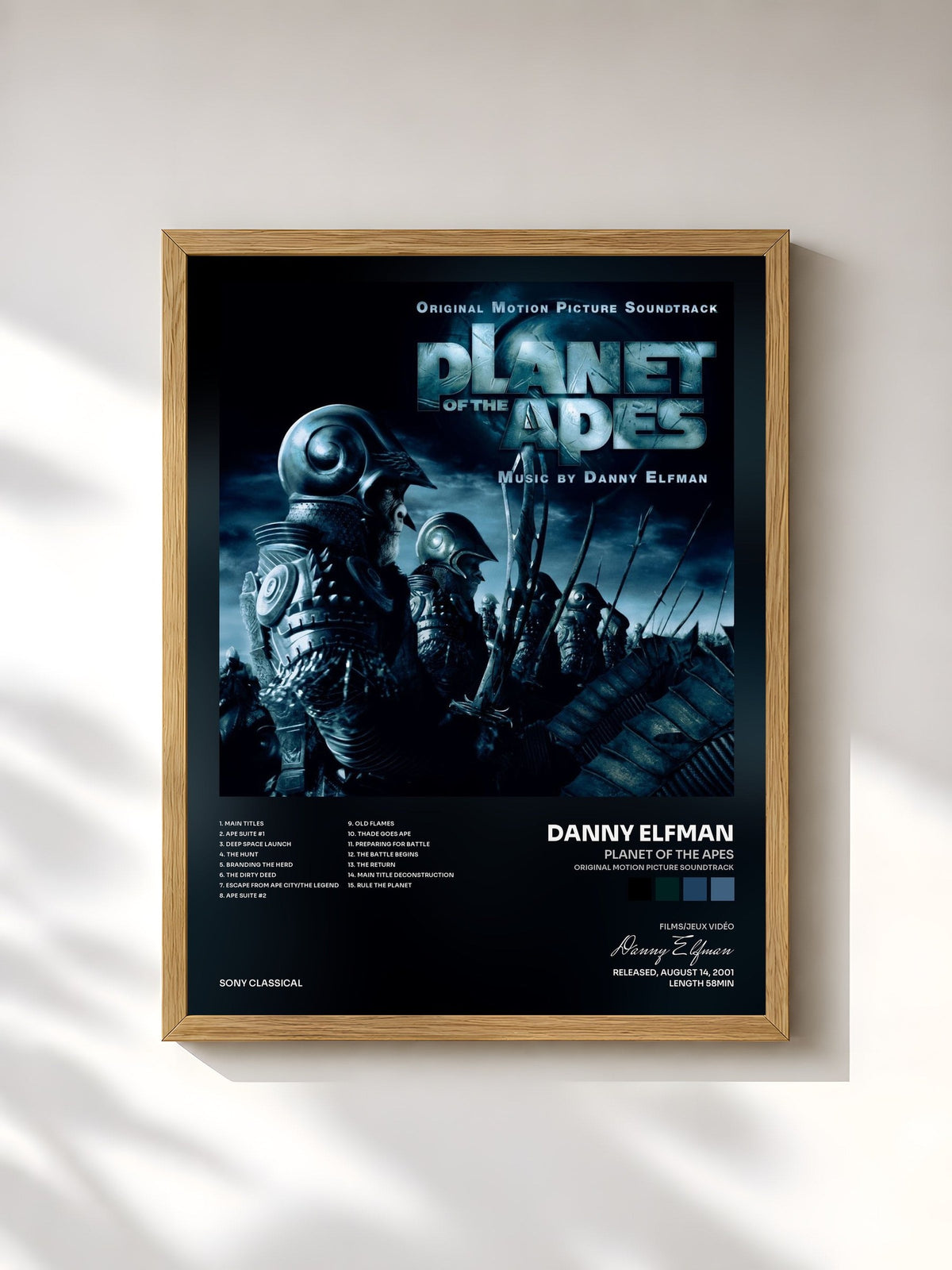 #bois Tableau de l'album Planet of the Apes (Original Motion Picture Soundtrack) de Danny Elfman, cadre en bois brut, imprimé et encadré en France