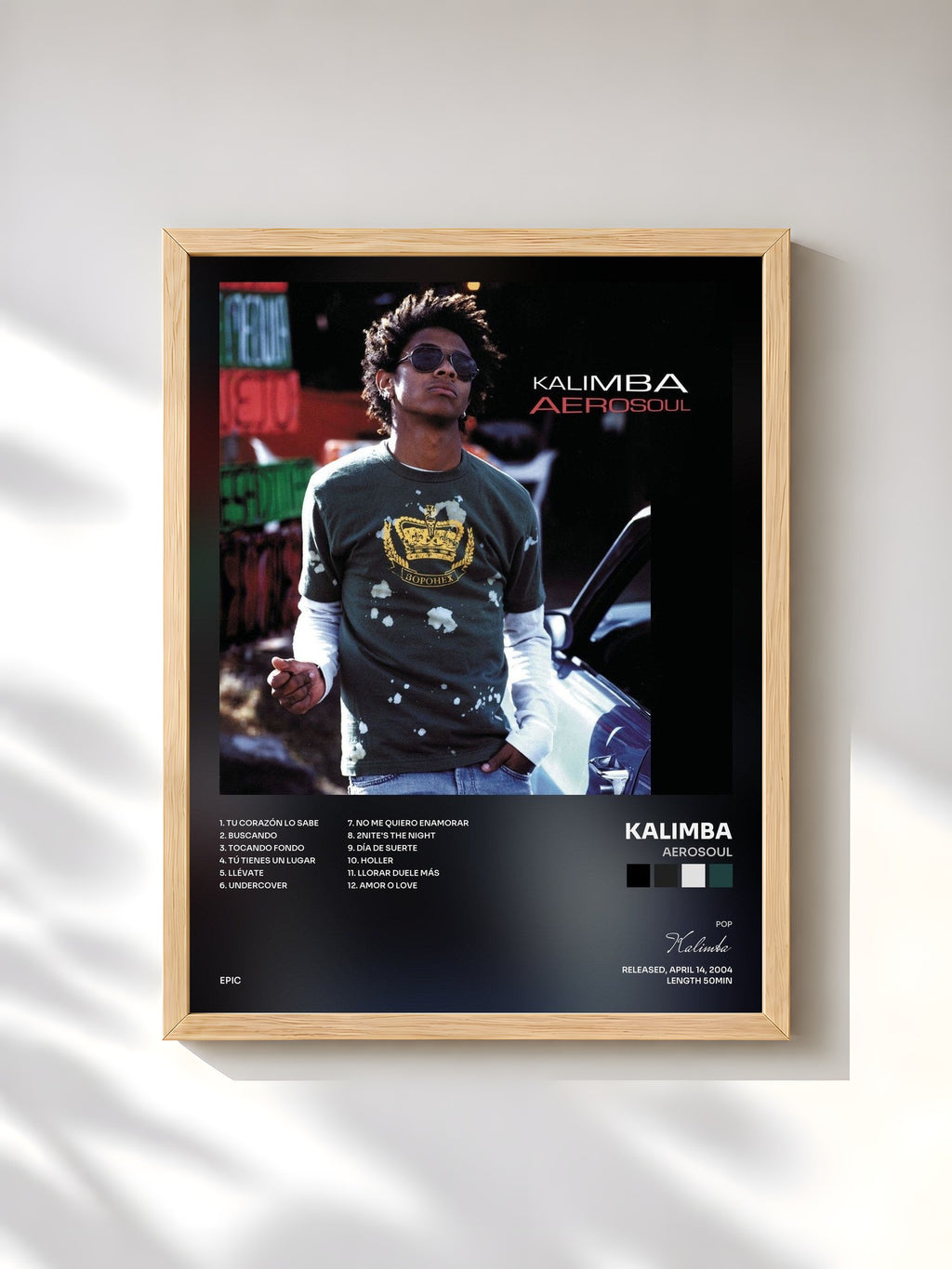 #bois Tableau de l'album Aerosoul de Kalimba, cadre en bois brut, imprimé et encadré en France
