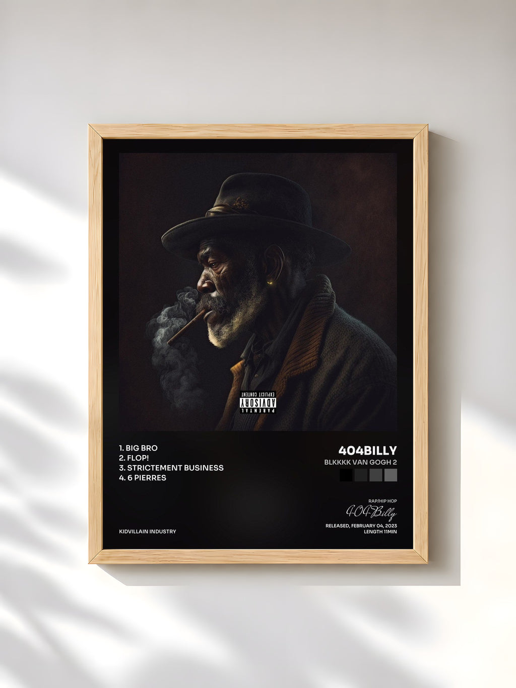 #bois Tableau de l'album BLKKKK VAN GOGH 2 de 404Billy, cadre en bois brut, imprimé et encadré en France