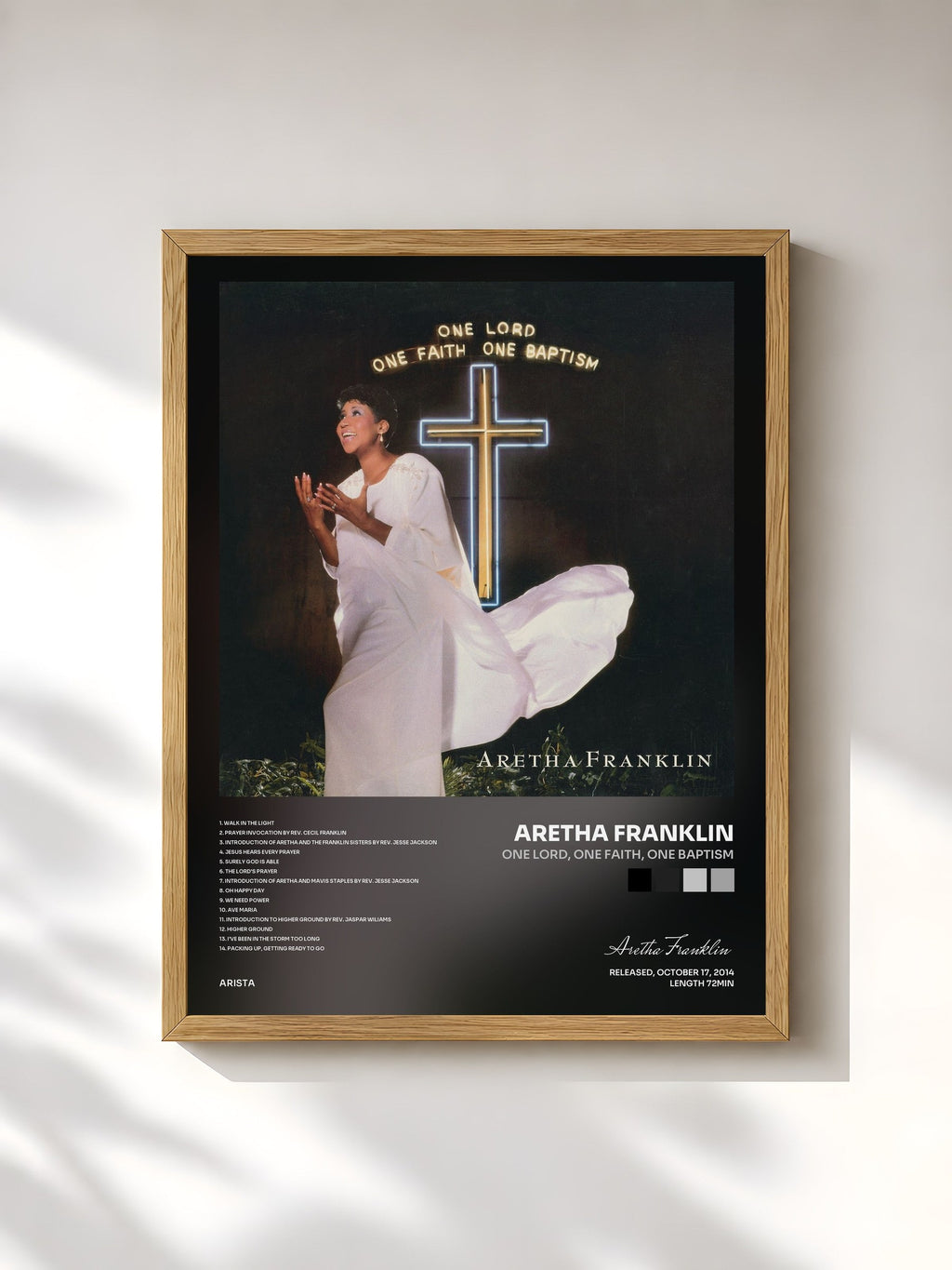 #bois Tableau de l'album One Lord, One Faith, One Baptism de Aretha Franklin, cadre en bois brut, imprimé et encadré en France