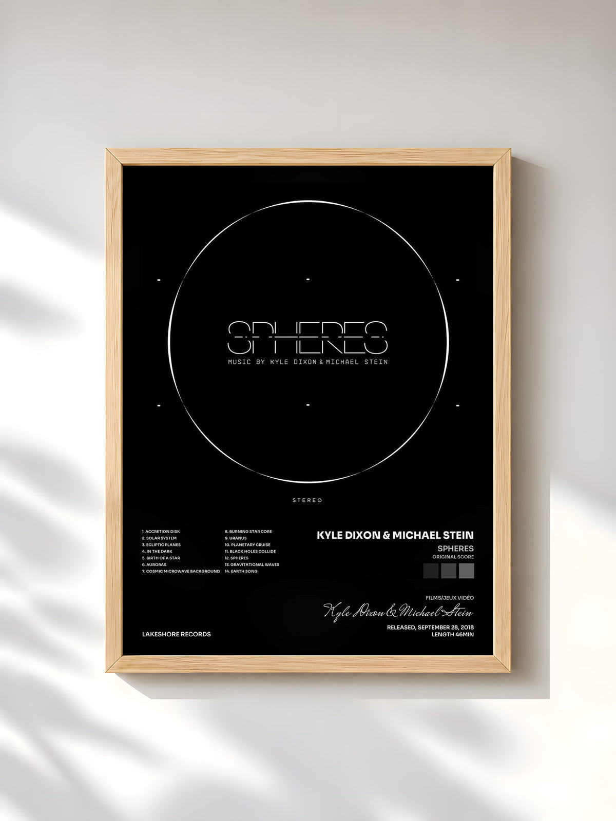 #bois Tableau de l'album Spheres (Original Score) de Kyle Dixon & Michael Stein, cadre en bois brut, imprimé et encadré en France
