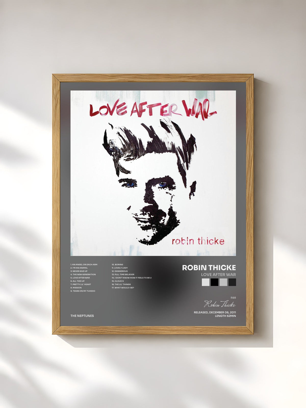 #bois Tableau de l'album Love After War de Robin Thicke, cadre en bois brut, imprimé et encadré en France