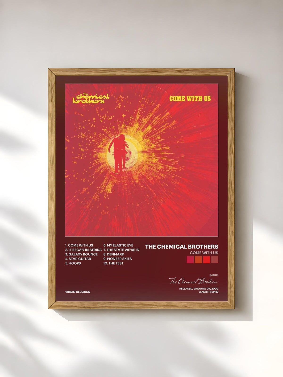 #bois Tableau de l'album Come With Us de The Chemical Brothers, cadre en bois brut, imprimé et encadré en France