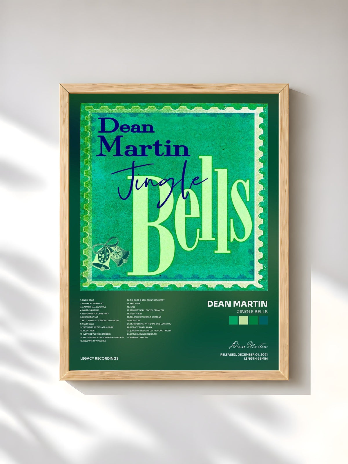 #bois Tableau de l'album Jingle Bells de Dean Martin, cadre en bois brut, imprimé et encadré en France