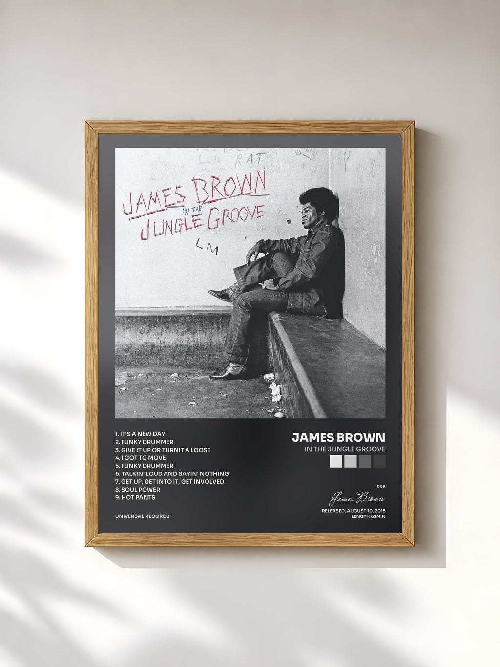 #bois Tableau de l'album In The Jungle Groove de James Brown, cadre en bois brut, imprimé et encadré en France