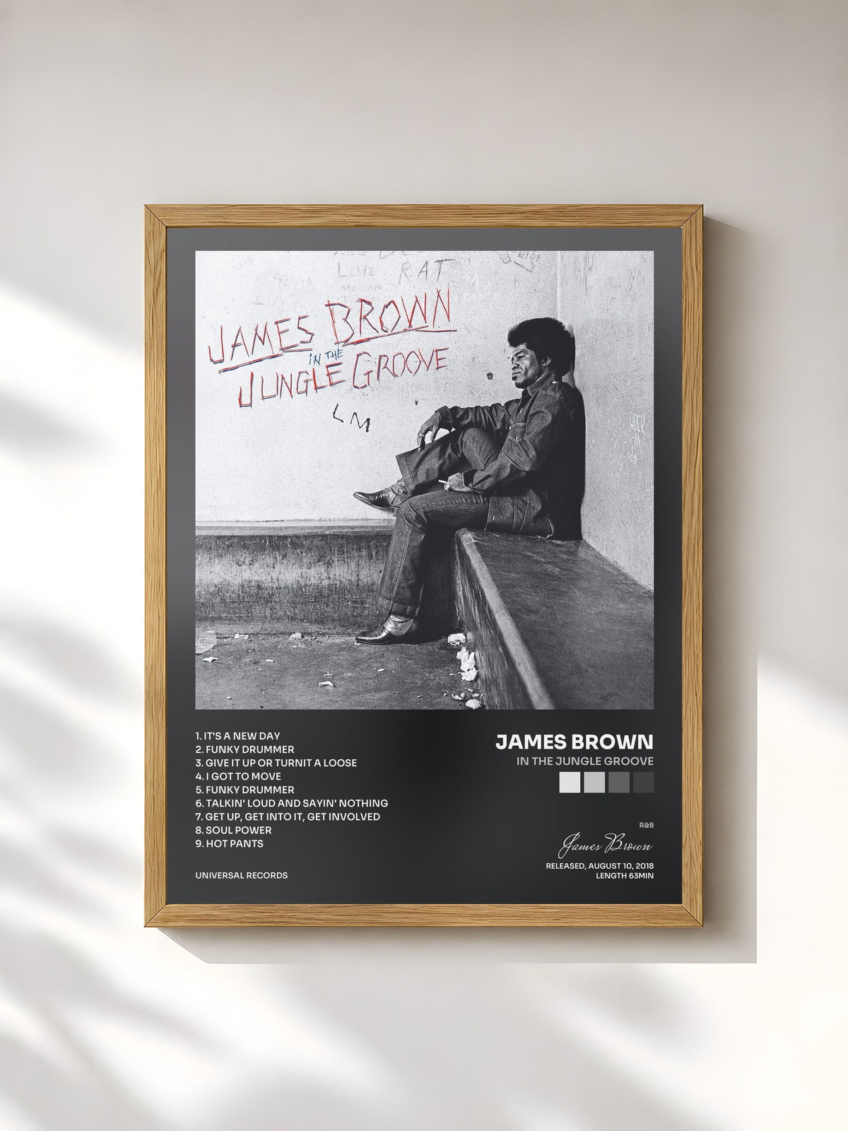 #bois Tableau de l'album In The Jungle Groove de James Brown, cadre en bois brut, imprimé et encadré en France