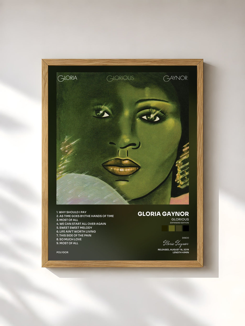 #bois Tableau de l'album Glorious (Expanded Edition) de Gloria Gaynor, cadre en bois brut, imprimé et encadré en France