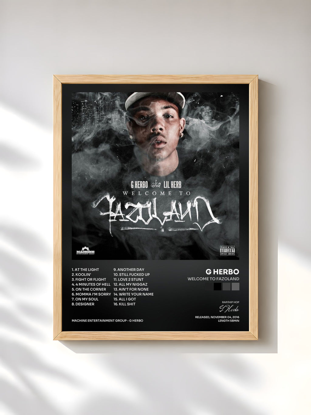 #bois Tableau de l'album Welcome to Fazoland de G Herbo, cadre en bois brut, imprimé et encadré en France