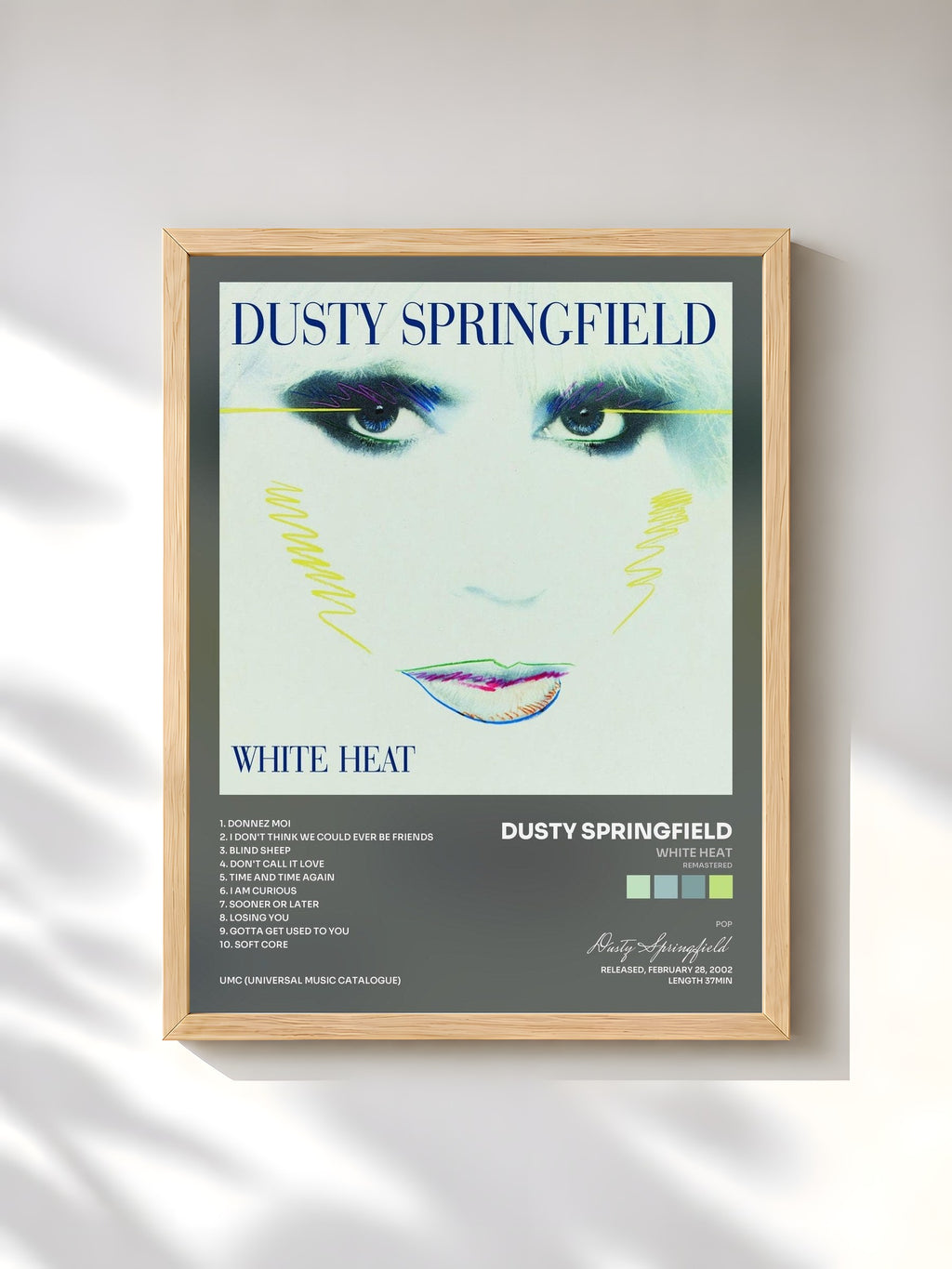 #bois Tableau de l'album White Heat (Remastered) de Dusty Springfield, cadre en bois brut, imprimé et encadré en France