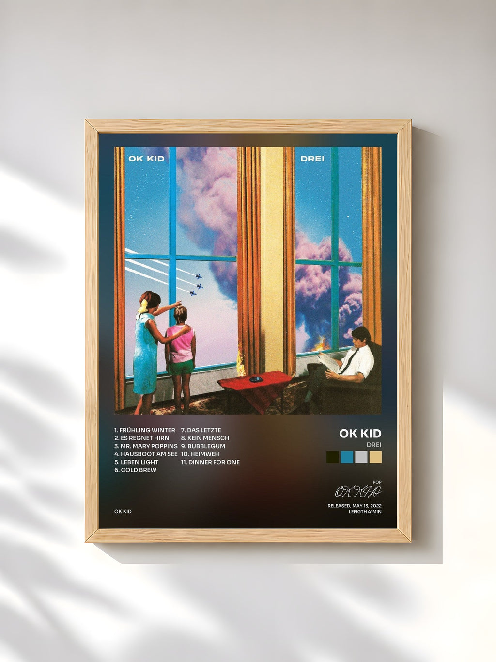 #bois Tableau de l'album DREI de OK KID, cadre en bois brut, imprimé et encadré en France