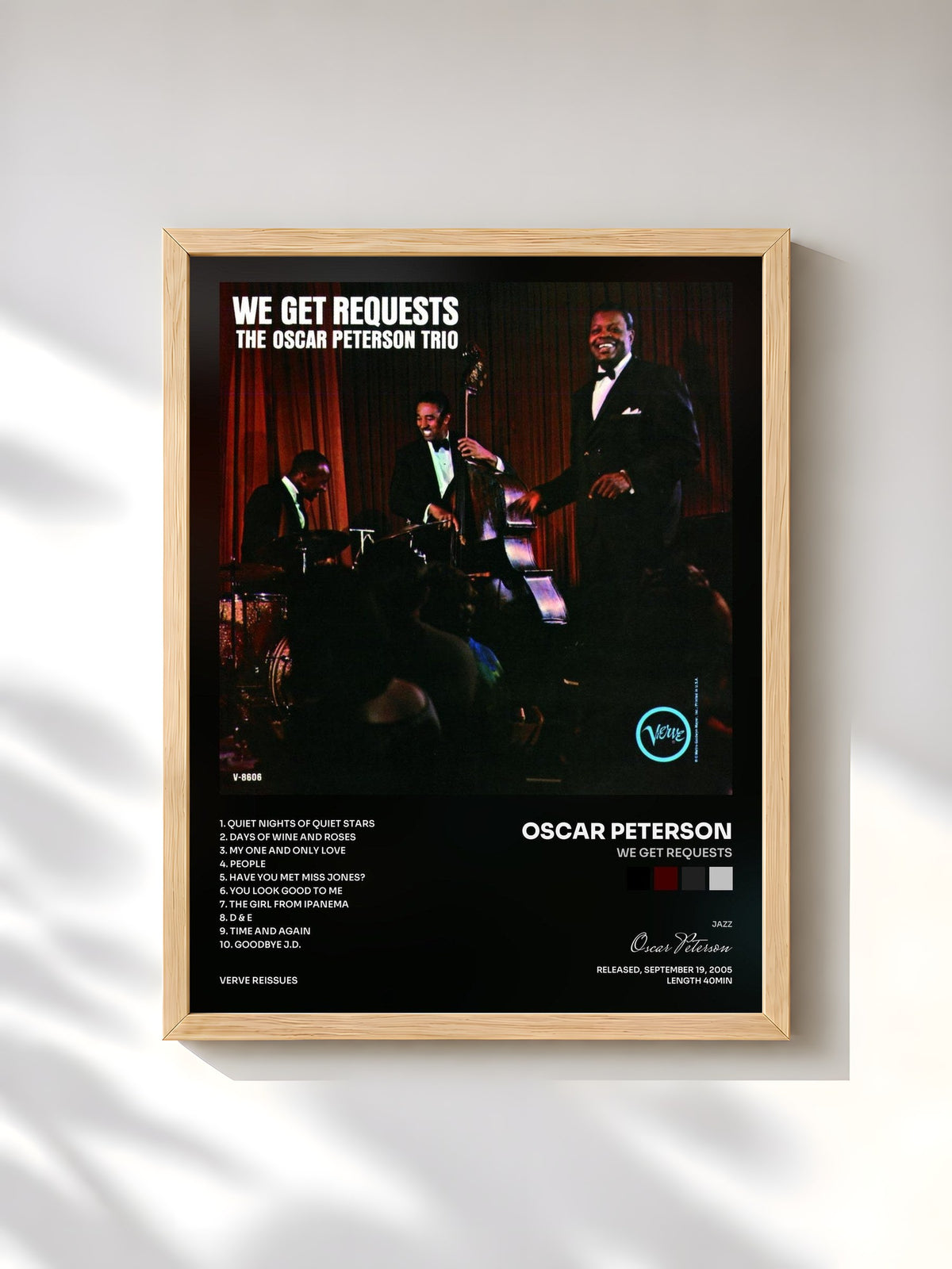 #bois Tableau de l'album We Get Requests de Oscar Peterson, cadre en bois brut, imprimé et encadré en France