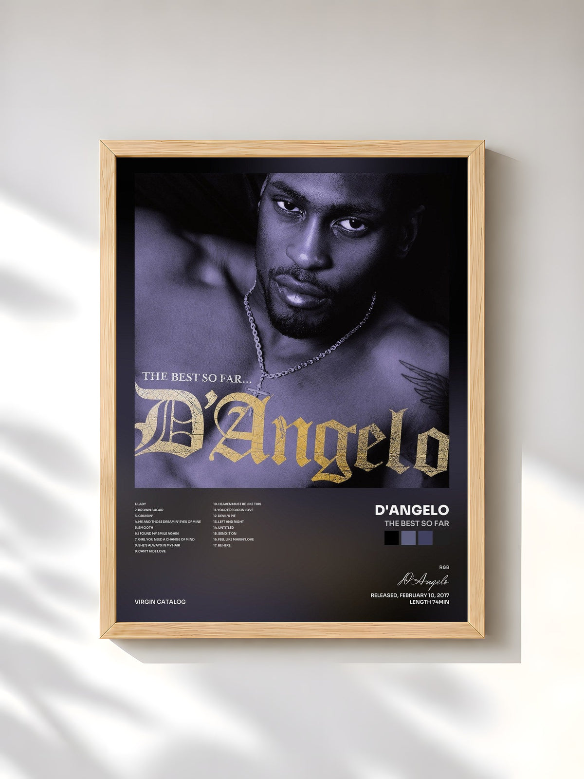 #bois Tableau de l'album The Best So Far de D'Angelo, cadre en bois brut, imprimé et encadré en France