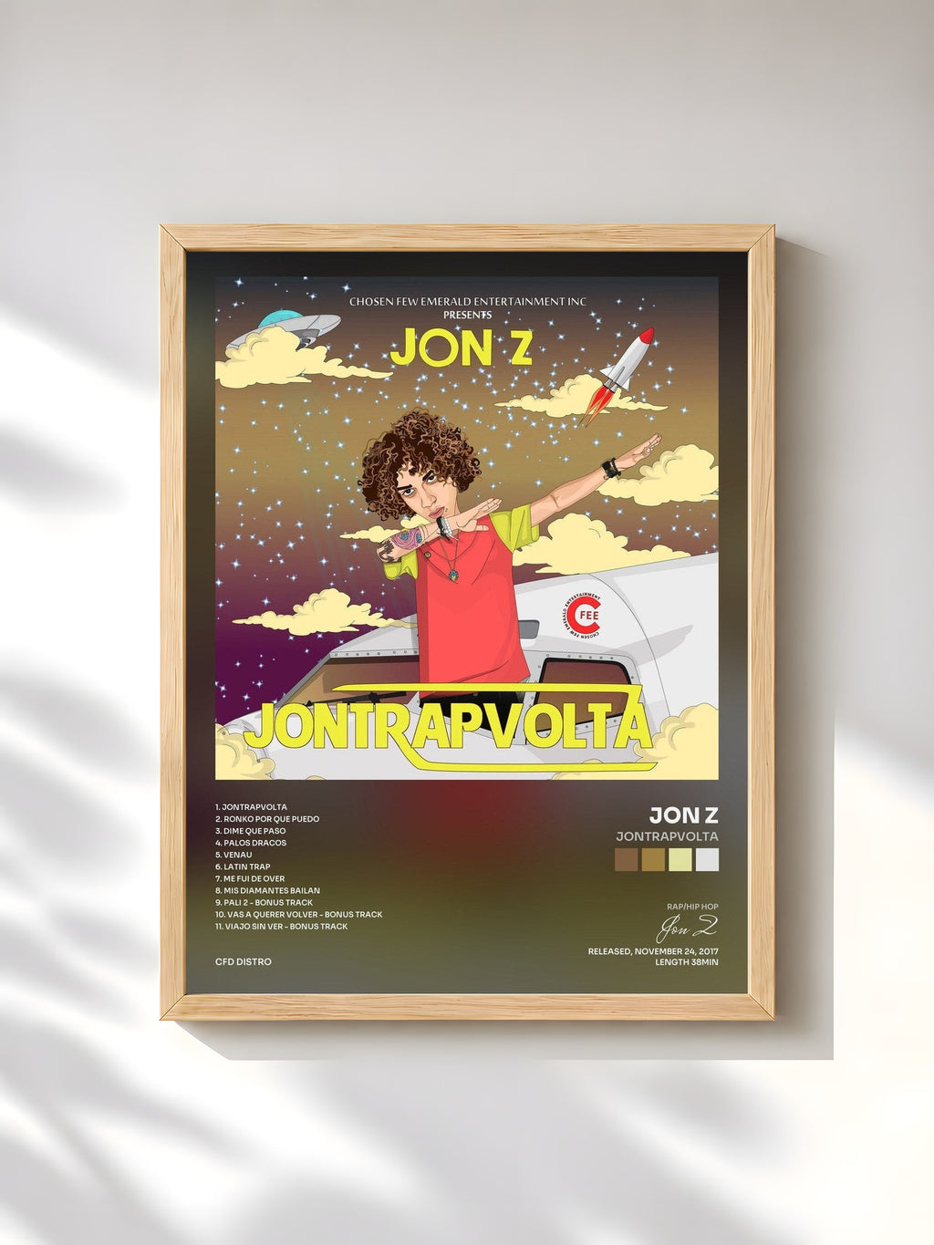 #bois Tableau de l'album JonTrapVolta de Jon Z, cadre en bois brut, imprimé et encadré en France