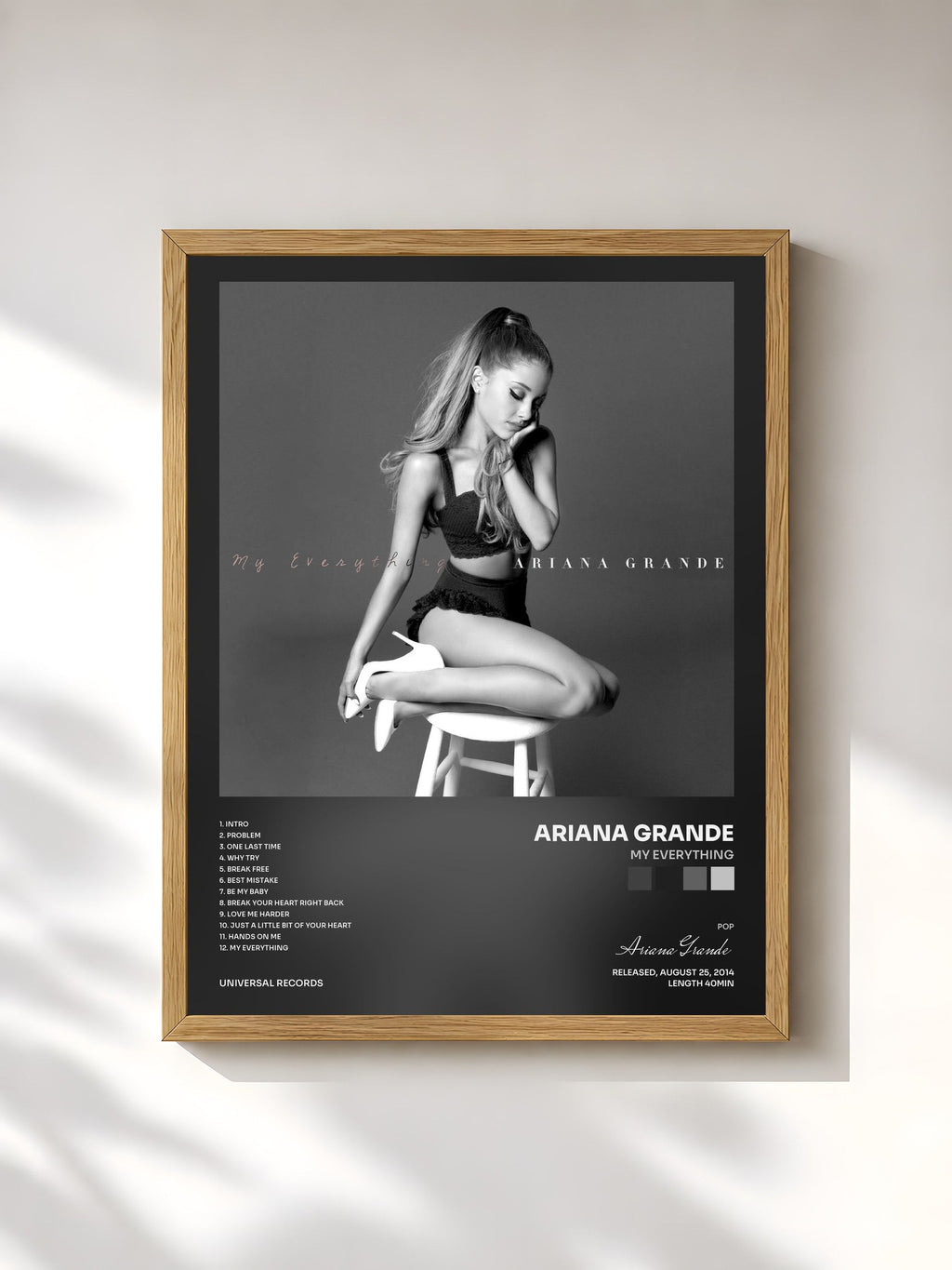 #bois Tableau de l'album My Everything de Ariana Grande, cadre en bois brut, imprimé et encadré en France