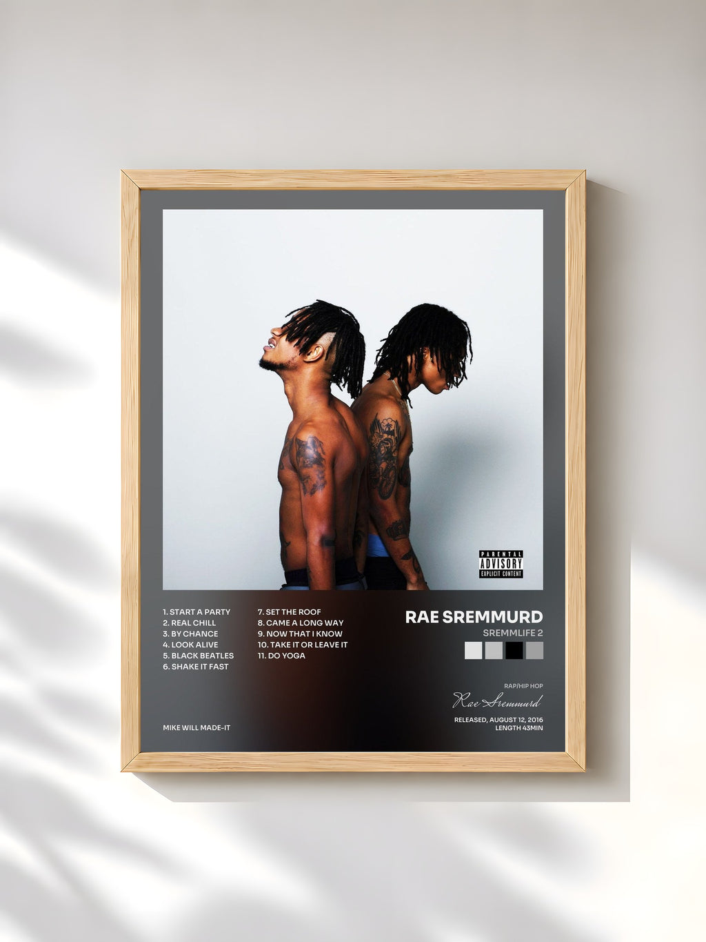 #bois Tableau de l'album SremmLife 2 de Rae Sremmurd, cadre en bois brut, imprimé et encadré en France