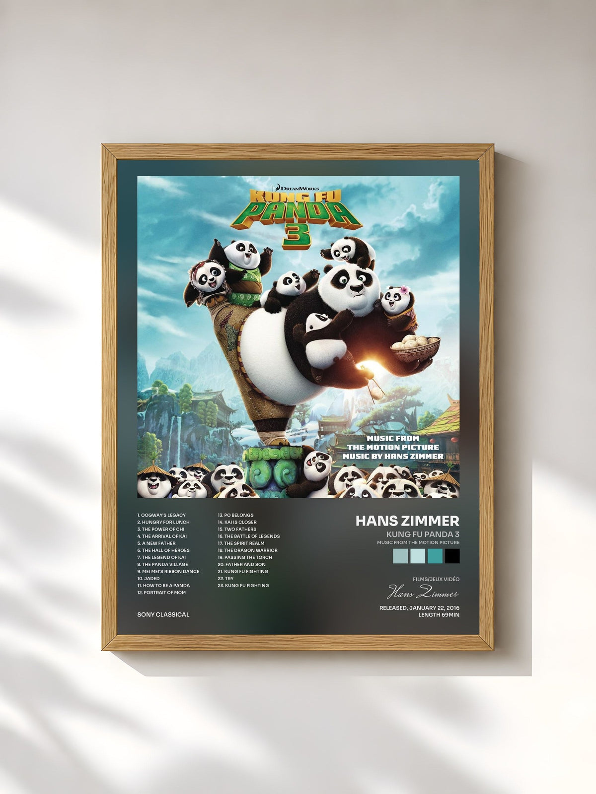 #bois Tableau de l'album Kung Fu Panda 3 (Music from the Motion Picture) de Hans Zimmer, cadre en bois brut, imprimé et encadré en France